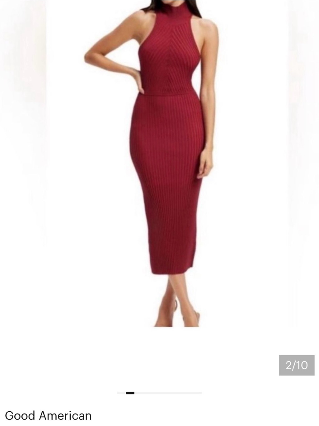 Good American Ribbed Halter Midi Sleeveless Burgundy Dress. Cutout Back.Size 3/4
